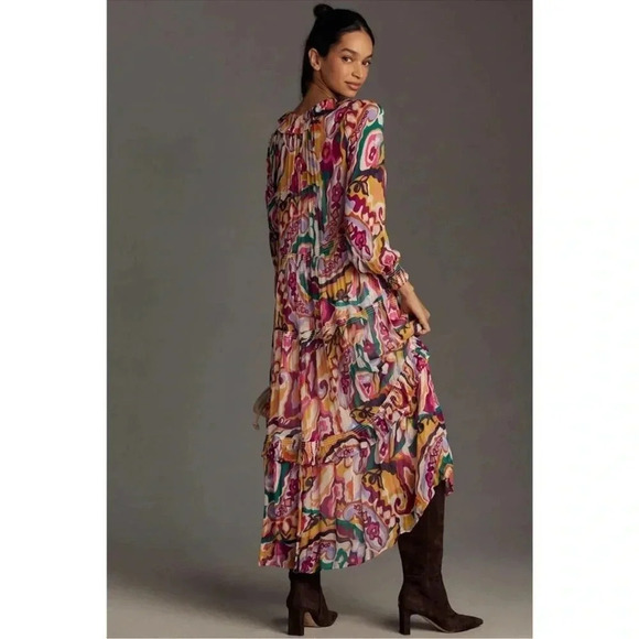 Anthropologie The Marais Printed Chiffon Maxi Dress Long Sleeve Small - Picture 12 of 12
